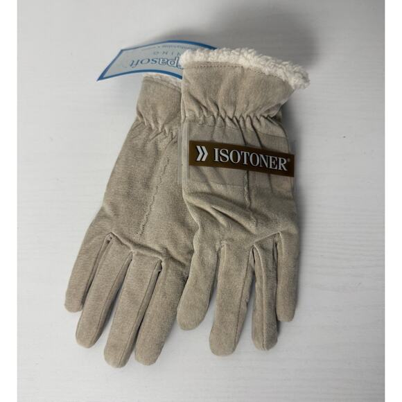 ISOTONER Women's Moccasin Stitch Suede Sherpasoft Lined Gloves, Beige, LARGE - Picture 1 of 3